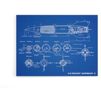 Blue 4-Missile Rocket Blueprint Canvas by Artery8 V2 – 24x32 inches