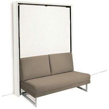 Armoire Lit Escamotable Houdini 140 Taupe Canapé Tissu