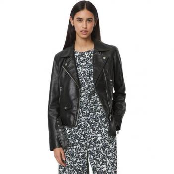 Marc O'Polo Damen Lederjacke, Biker-Stil, Schwarz, XS