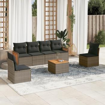 7-tlg. Garten-Sofagarnitur Grau Poly Rattan mit Kissen