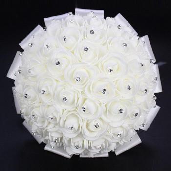 Popodion Bruidsboeket met Witte Bloemen en Kristallen