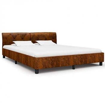 Brown Faux Velvet Bed Frame 160x200 cm
