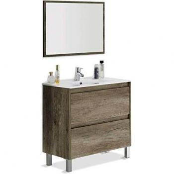 Mueble de aseo con espejo y lavabo cerámico, modelo Dakota, 80 cm