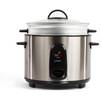 Bestron Cuiseur à riz avec poignées en bambou ARC180BW, Capacité 1.8L, 700W Noir