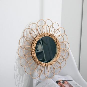 Round Boho Wicker Makeup Mirror