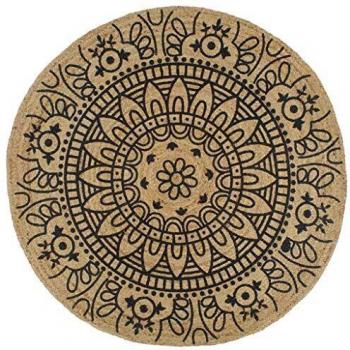 Vidaxl Handmade Jute Rug with Dark Blue Print 90 cm