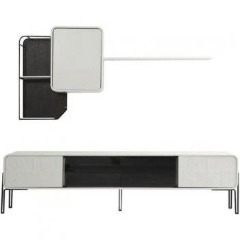Moderne Holz-Wohnwand mit RTV, Lowboard & Regal – 3‑teiliges Set – Weiß