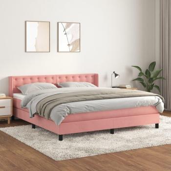Giroletto Boxspring con Materasso in Velluto Rosa 180x200 cm