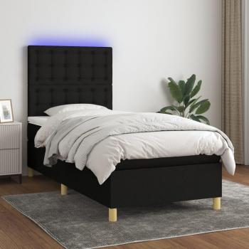 Boxspringbett mit Matratze & LED-Beleuchtung Schwarz 90x190 cm Stoff