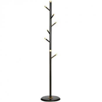 HOMCOM Garderobe mit 6 Haken, Kleiderständer für Flur, Walnuss, 36x36x180cm