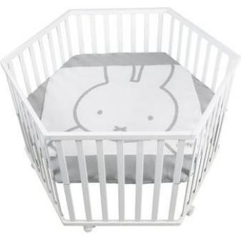 Hexagone Baby Parc en Bois Miffy® – Tapis de Parc, Roulettes freinées, Base surélevée Blanc