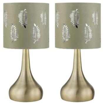 Romana Dual Touch Lamps – Antique Brass with Sage Green Fern Accent