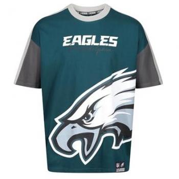 T-Shirt RECOVERED NFL Eagles Philadelphia Schnitt und Nähte Mitternacht, Herren, Gr. M, blau (türkis), 100% Baumwolle, bedruckt, sportlich, normal, Rundhals, Kurzarm, Shirts, für alle Philadelphia Eagles-Fans