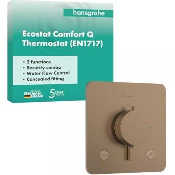 Hansgrohe Ecostat Comfort Q 33717140 Unterputz‑Thermostat – für Dusche & Badewanne, 23 l/min, EN 1717, gebürstete Bronze
