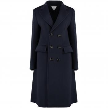 Bottega Veneta Women's Double-Breasted Wool Cashmere Coat in Blue Size 42