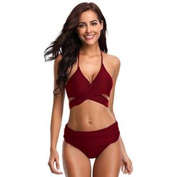 SHEKINI Maillot de Bain 2 pièces Femme Rembourré Push Up Halter