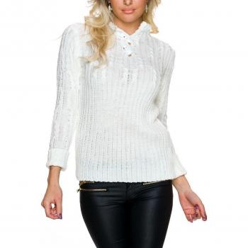 Silberglänzender Rippstrick-Trikot mit Zopf‑Print – S