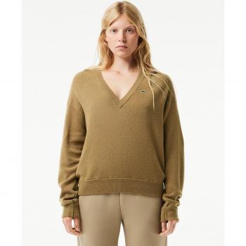 Lacoste Dames Moss‑Stitch Trui in Bruin – ComfortFit