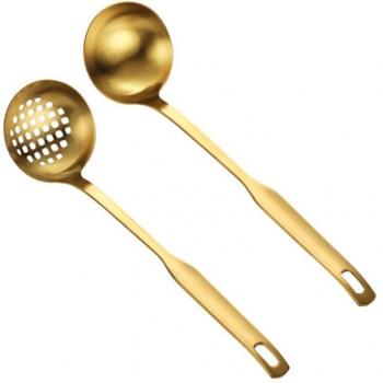Ensemble de louche et cuillère de service dorée en acier inoxydable (2 pièces)