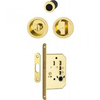 Serrure rosace ronde pour porte coulissante avec finition laiton poli