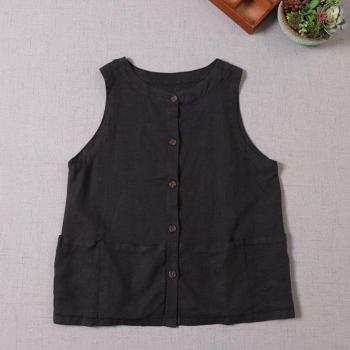 Johnature Dames Gilet Herfst 2022 Japanse Linnen Effen