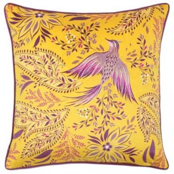 Feather‑filled Bird of Paradise Cushion in Saffron, 50x50 cm