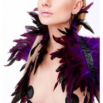 Couvre-Épaules Paillettes Plumes Violet Taille Unique Transparent