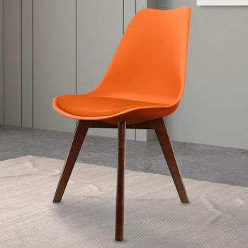 Fusion Soho Orange Plastic Dining Seat – Squared Dark Wood Supports