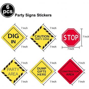 6 Laminated Caution Traffic Signs for Birthday Party Decorations