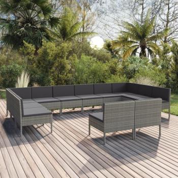 Muebles de jardín 12 PCs con cojines de ratán sintético gris