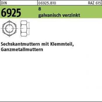 Nobrand Sechskant-Ganzmetallmutter mit Klemmenteil – DIN 6925, Stahl, 8 % galvanisch, M14, 100‑Stück Pack