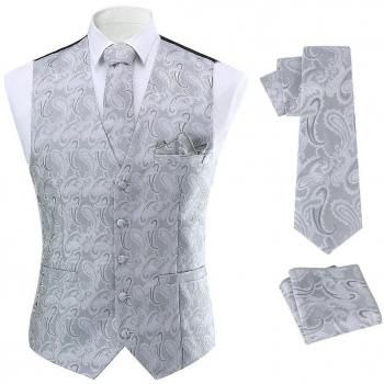 Trio Allthemen Gilet, Cravate & Pocket Square – mariage en gris argenté