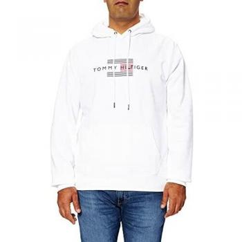 Tommy Hilfiger Felpa con Cappuccio, Uomo, S, Bianco