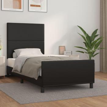 Cama con Cabecero 100x200cm Cuero Sintético Negro Premium