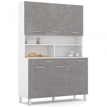 Buffet 120 cm CINA con 6 ante e cassetto bianco effetto cemento