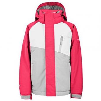 Trespass Crawley Raspberry Skijacke für Mädchen und Jungen 2-3 Jahre – wasserabweisend, abnehmbare Kapuze, knocherige Gamaschen, Rosa/Pink