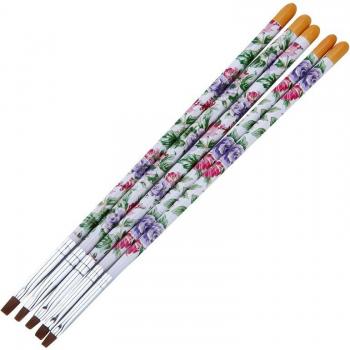 Set de manicura 5 piezas con pinceles para diseño floral