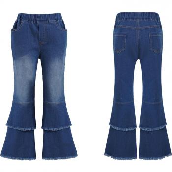 Girls Bell-Bottom Jeans with Multiple Pockets