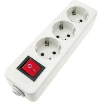 Base de 3 enchufes Schuko con interruptor BeMatik 16A 250V 3680W Blanca TT 54 x 186 x 42 mm