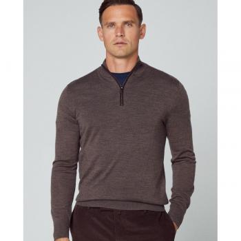 Jersey Merino Silk Cremallera Marrón Hackett para hombre