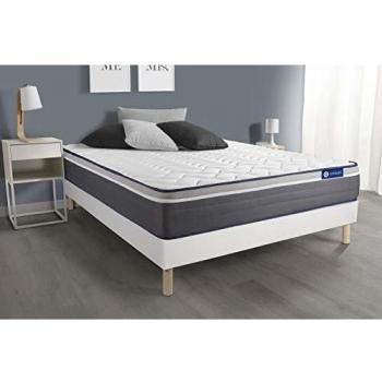 Matelas 140x190 ACTIFLEX Plus avec Ressorts ensachés et Mémoire de Forme + Sommier KIT Blanc