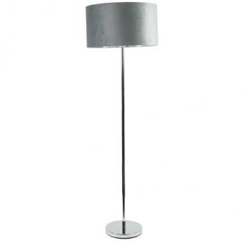 ValueLights Charlie Chrome Stem Floor Lamp with Grey Velvet & Chrome Inner Shade & Bulb