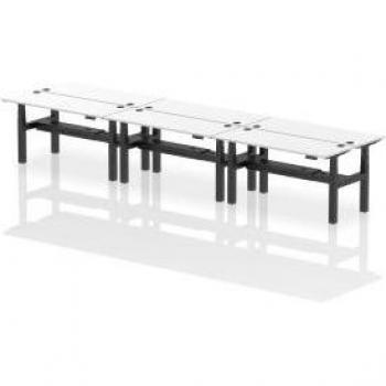 Dynamic Air Back-to-Back W1600 x D600mm Height Adjustable Sit Stand 6 Person Bench Desk With Cable Ports White Finish Black Frame