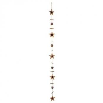 Guirlande Noël en bois avec étoiles et pommes de pin – L 125 cm