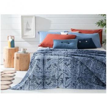 Coperta Letto 150x220 Cm Cotone 100% Stagione Unica Blu Marino