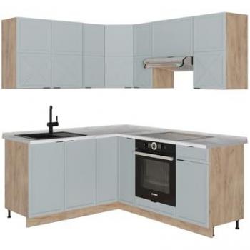 Cuisine En Angle Fame-Line 160×190 cm Pt Marbre Bleu Clair‑Gris / Chêne Force D’Or Vicco