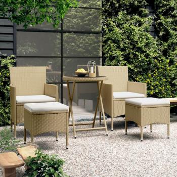 Set da Giardino Bistrot 5 pz Polyrattan e Vetro Temperato Beige