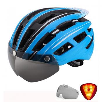 Casco de bicicleta ligero con gafas y luz trasera