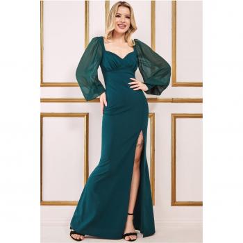 Goddiva Chiffon Sleeve Thigh Split Maxi Dress