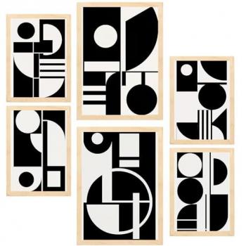 Set de 6 Cuadros de Diseño Bauhaus en Blanco y Negro